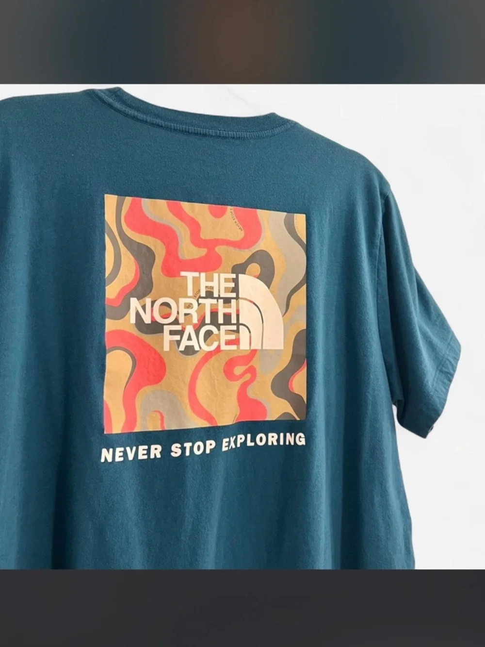 The North Face Teal Never Stop Exploring/NSE Box Tee 100% Cotton - Picture 6 of 9